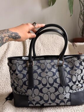 Coach Signature C Monogram Sufflette Canvas Tote Bag in Charcoal/Black